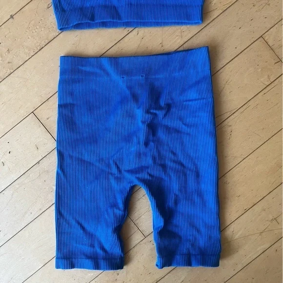 Zara Blue Ribbed Matching Workout Set - Picture 6 of 9